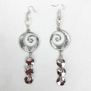 Silver Mystical Swirl Rhinestone Dangle Earrings